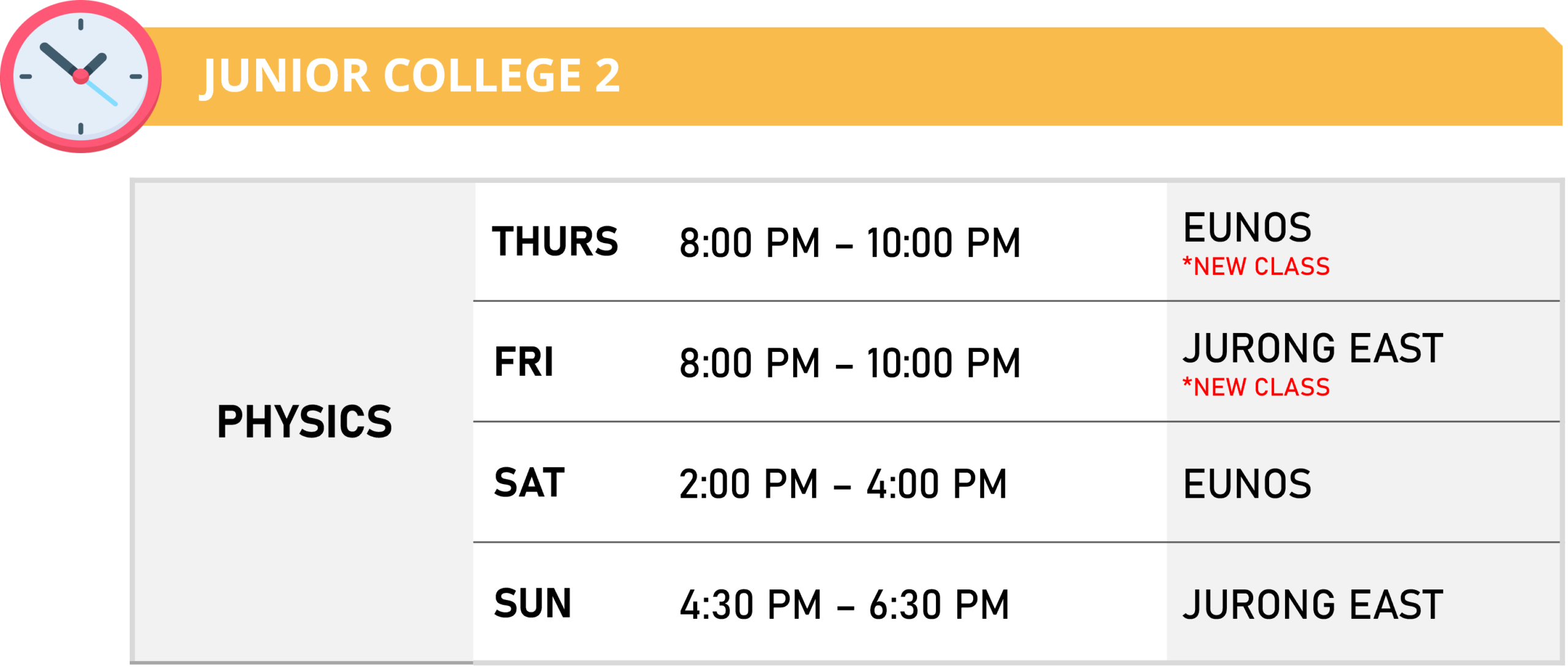 Physics Academy 2024 JC2 Class Schedudle