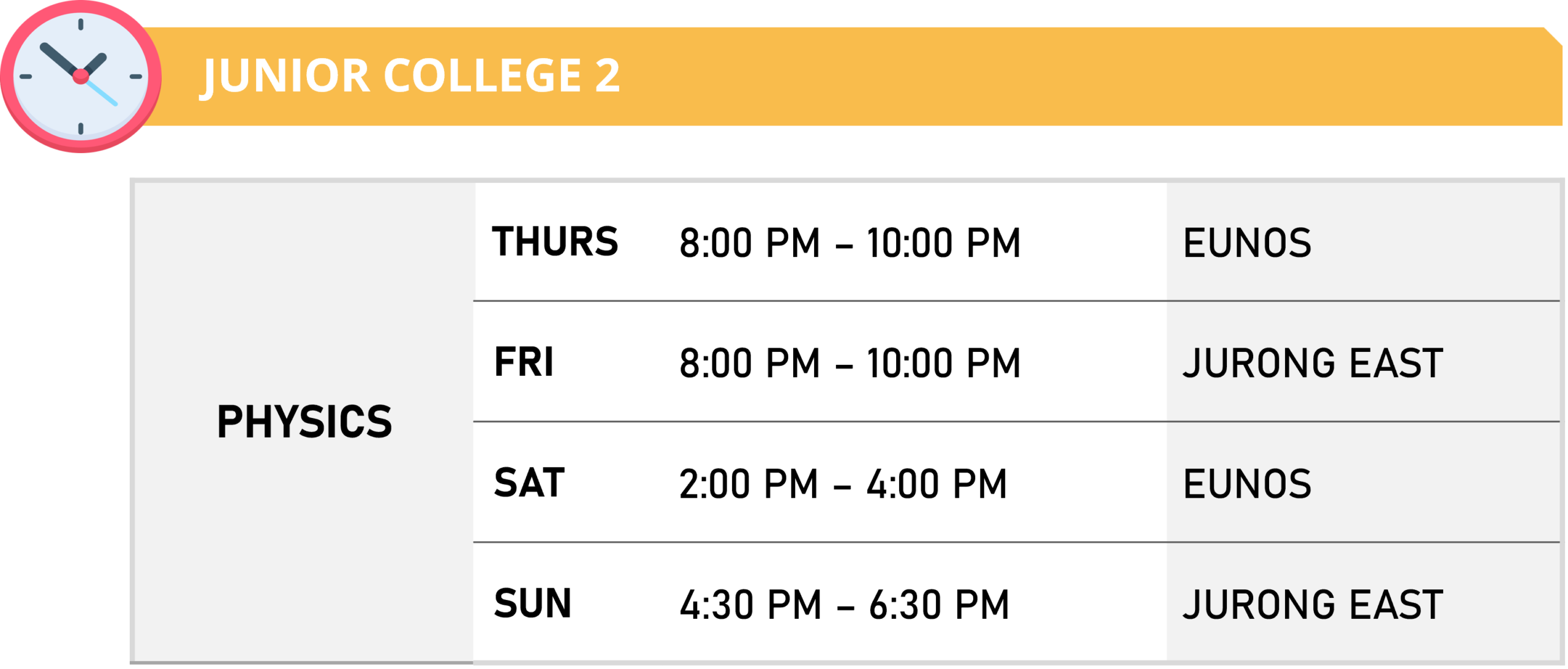 Physics Academy 2024 JC2 Class Schedudle